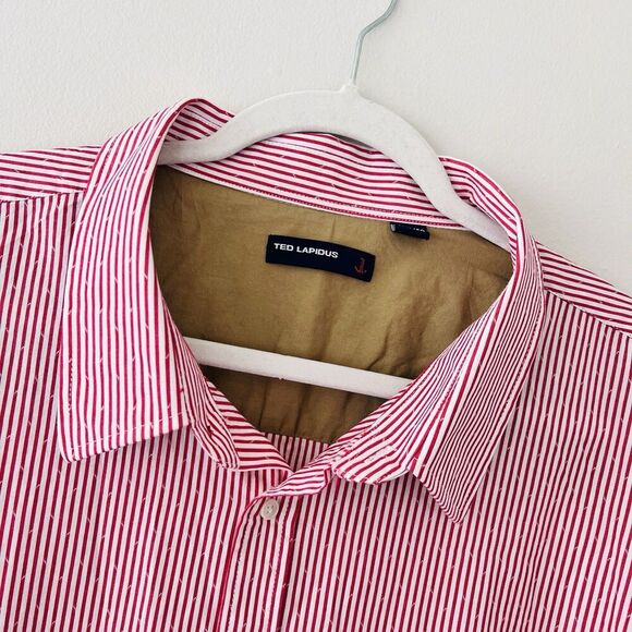 Ted Lapidus Red & White Stripe Street Couture Button Down Dress Shirt Mens 4XL - Picture 2 of 8